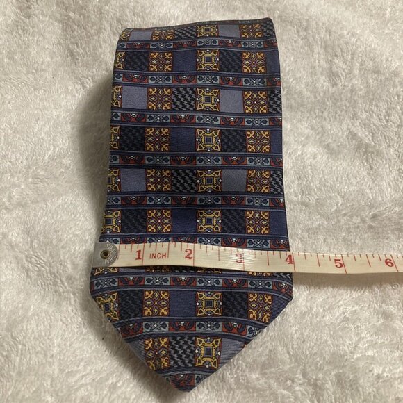 Henri Christian Men’s Silk Necktie Extra Long Multicolor With Geometric Pattern. - Picture 3 of 5